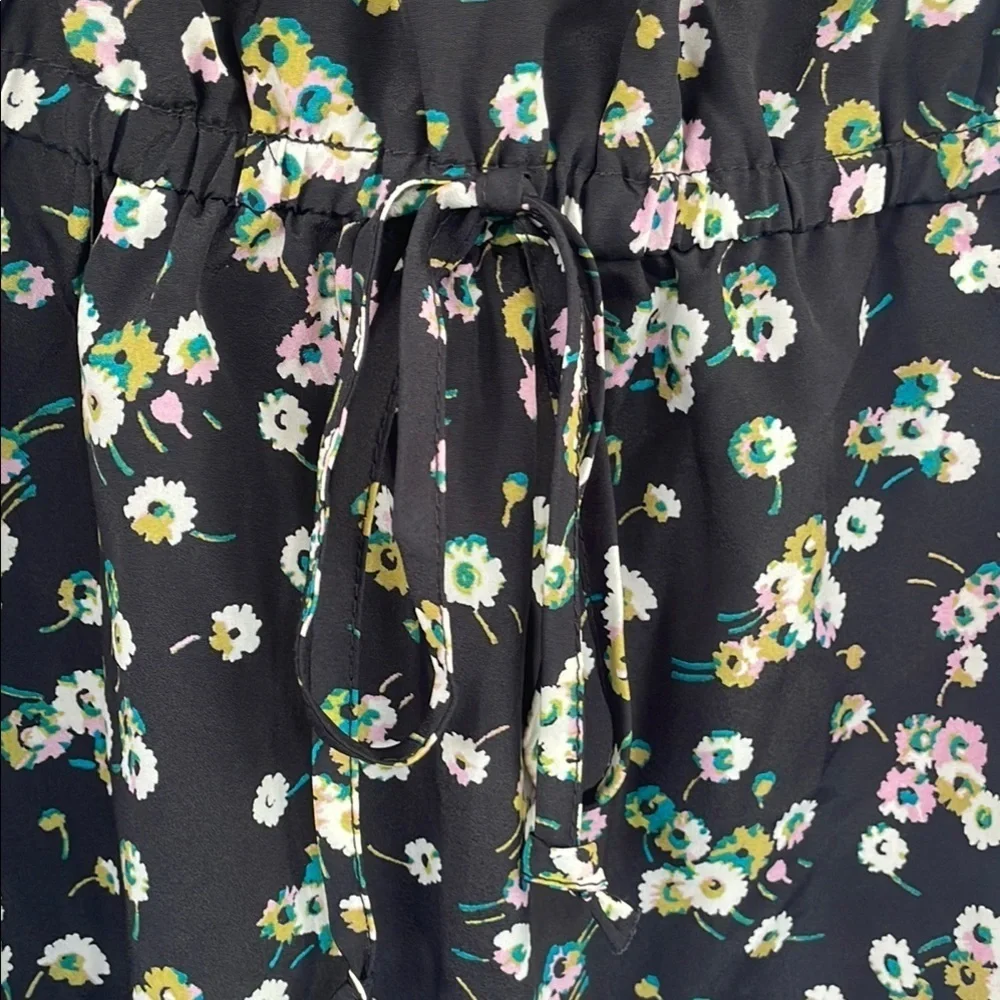 BeBop Black Floral Dress Decorative Sailor Bib Drawstring Waist Pockets Large